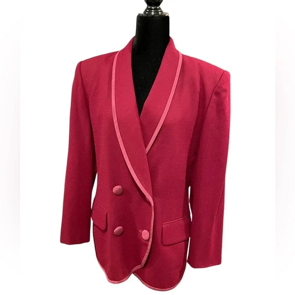 Vintage Christian Dior Doubles Breasted 100% Wool Blazer Jacket Burgundy Red